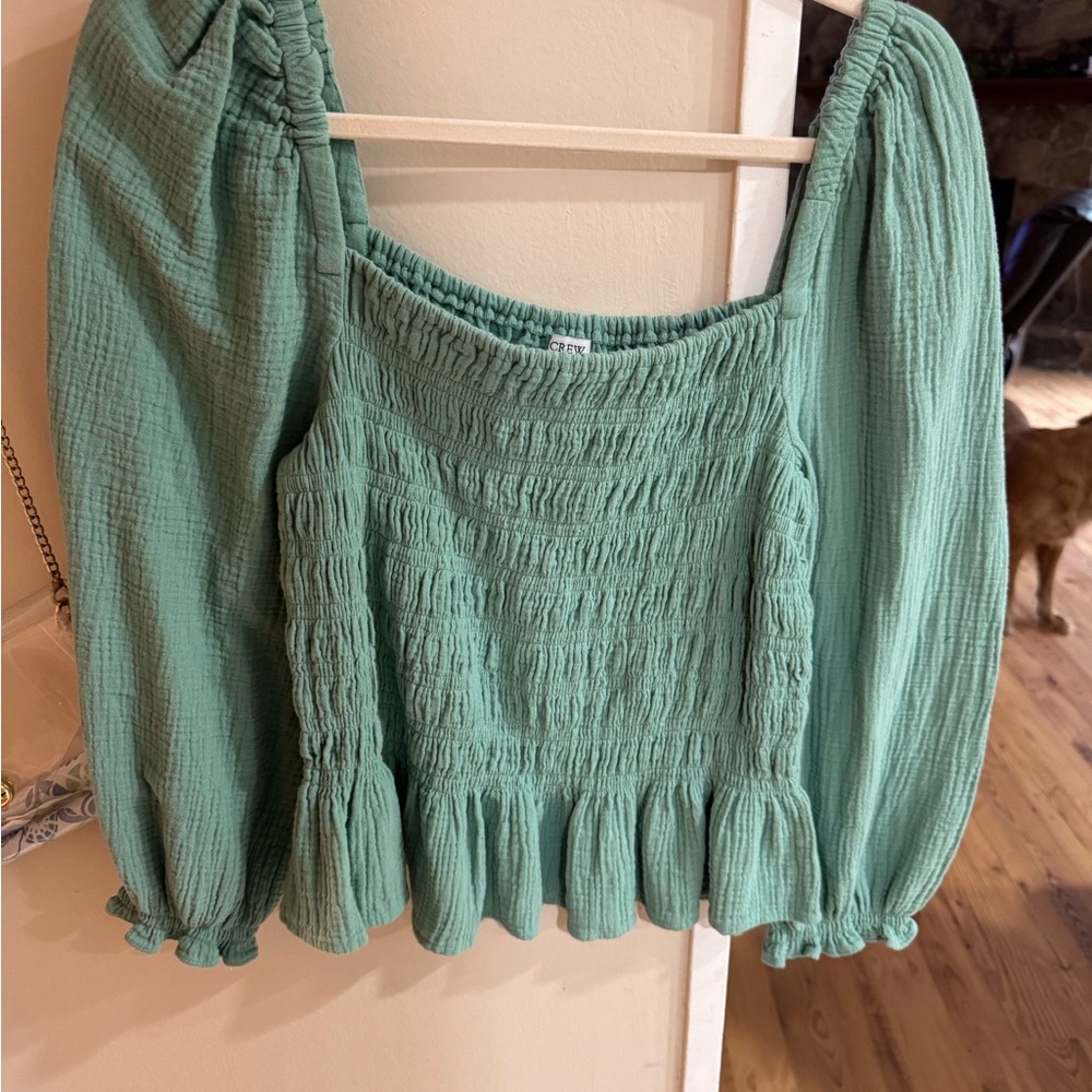 J. Crew Factory Teal Smocked Blouse